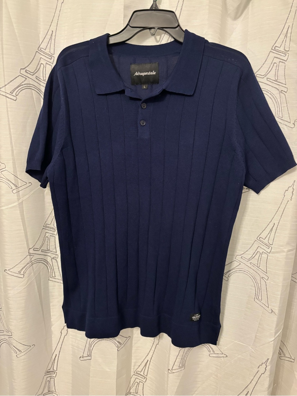 Aeropostale Men’s Navy Ribbed Short-Sleeve Polo